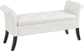 Ottoman Bench with Storage and Rolled Arms - White Vintage Look