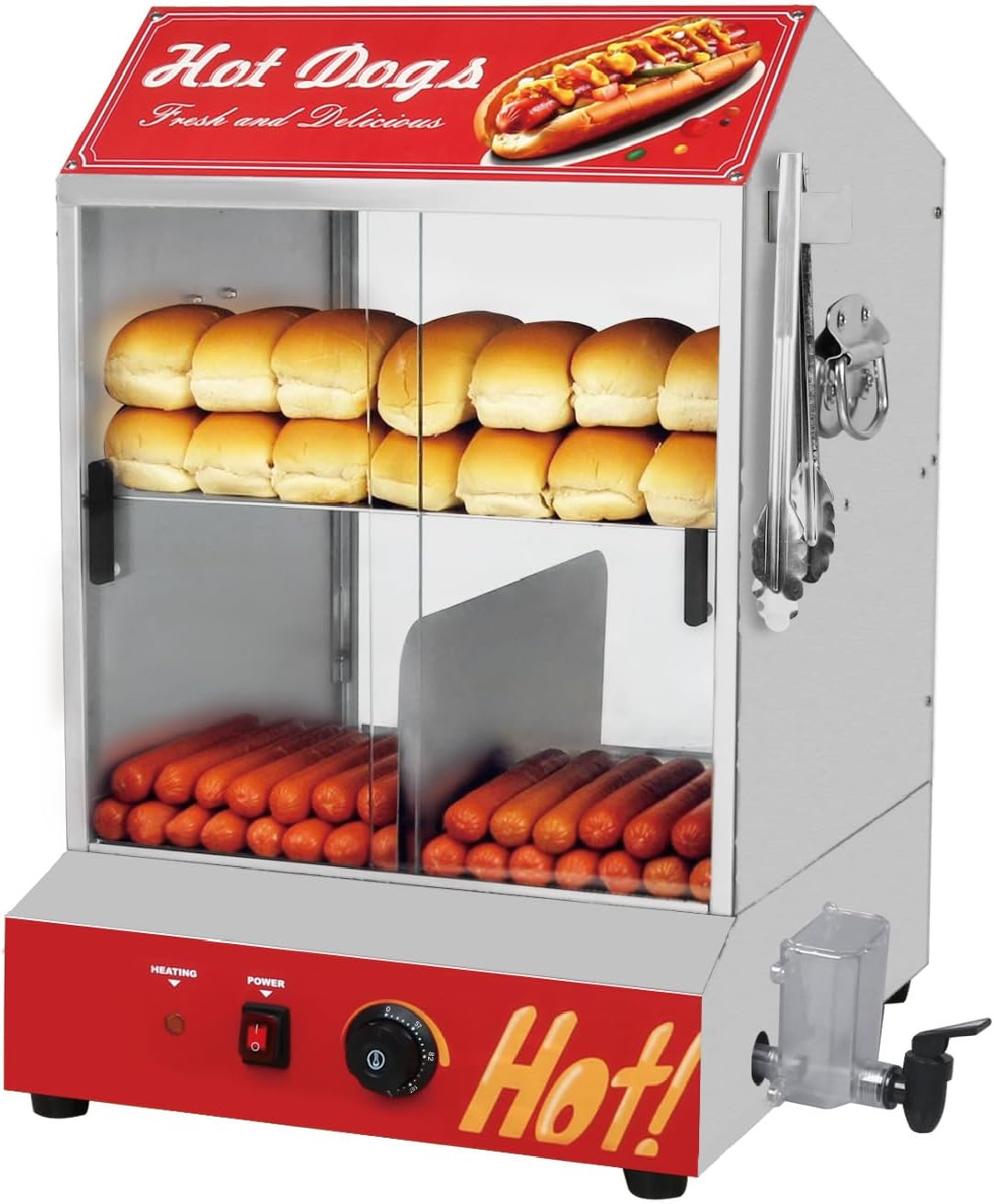 Hot Dog Steamer Machine with Bun Warmer for Perfect Serving