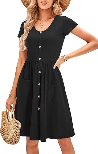 OUGES Women's V Neck Button Down Skater Dress with Pockets Review