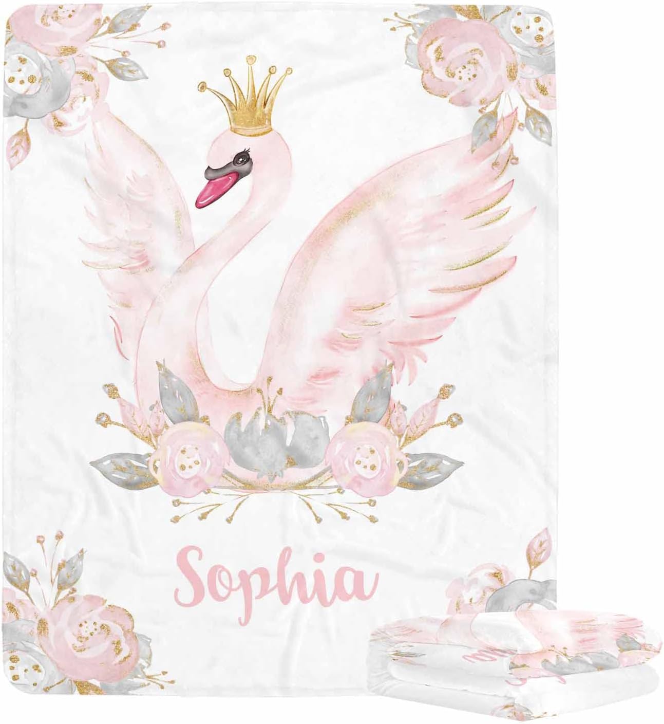 Custom Name Swan Baby Blanket - Super Soft Fleece 30x40