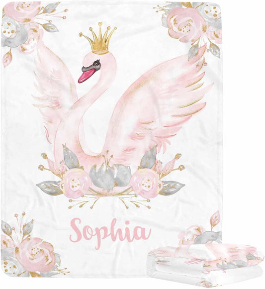 Custom Name Swan Baby Blanket - Super Soft Fleece 30x40
