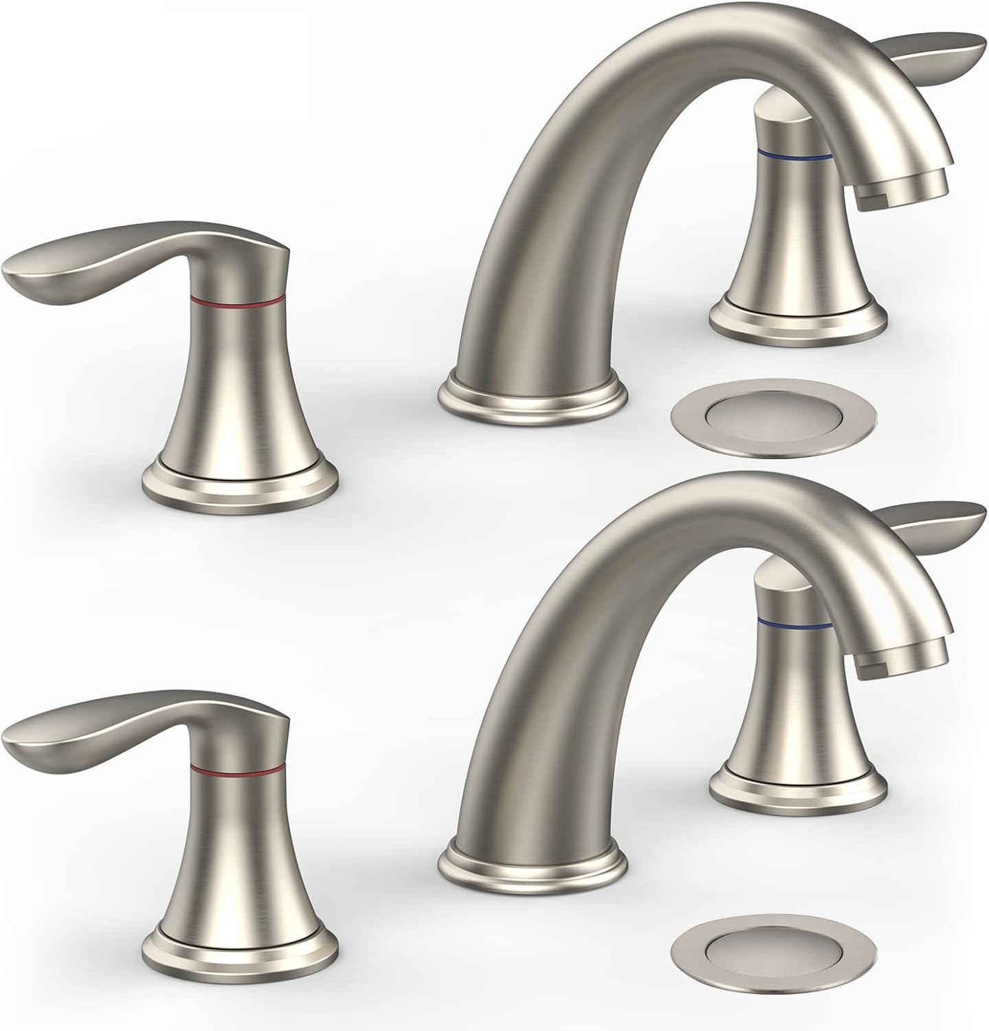 Widespread Brushed Nickel Bathroom Sink Faucet with Pop-Up Drain