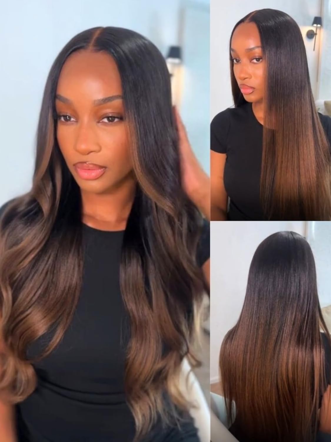 Nadula Chestnut Brown Ombre Yaki Straight Glueless Wig 16in