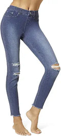 HUE Women's Ripped Knee Denim Leggings - Stretchy Everyday Style
