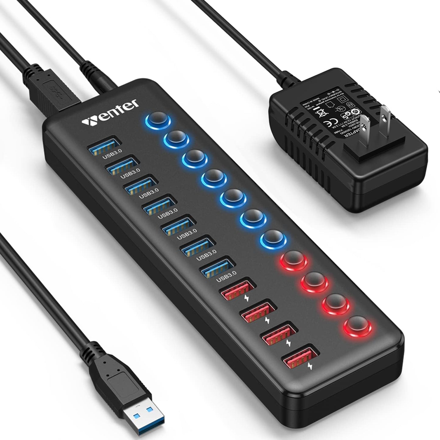 Powered USB 3.0 Hub with 11 Ports for Fast Data Transfer