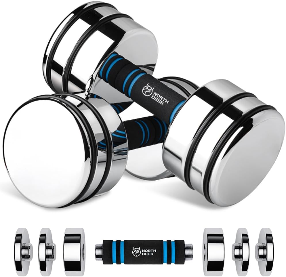 Northdeer Steel Dumbbells Adjustable Chrome for Home Gym Use