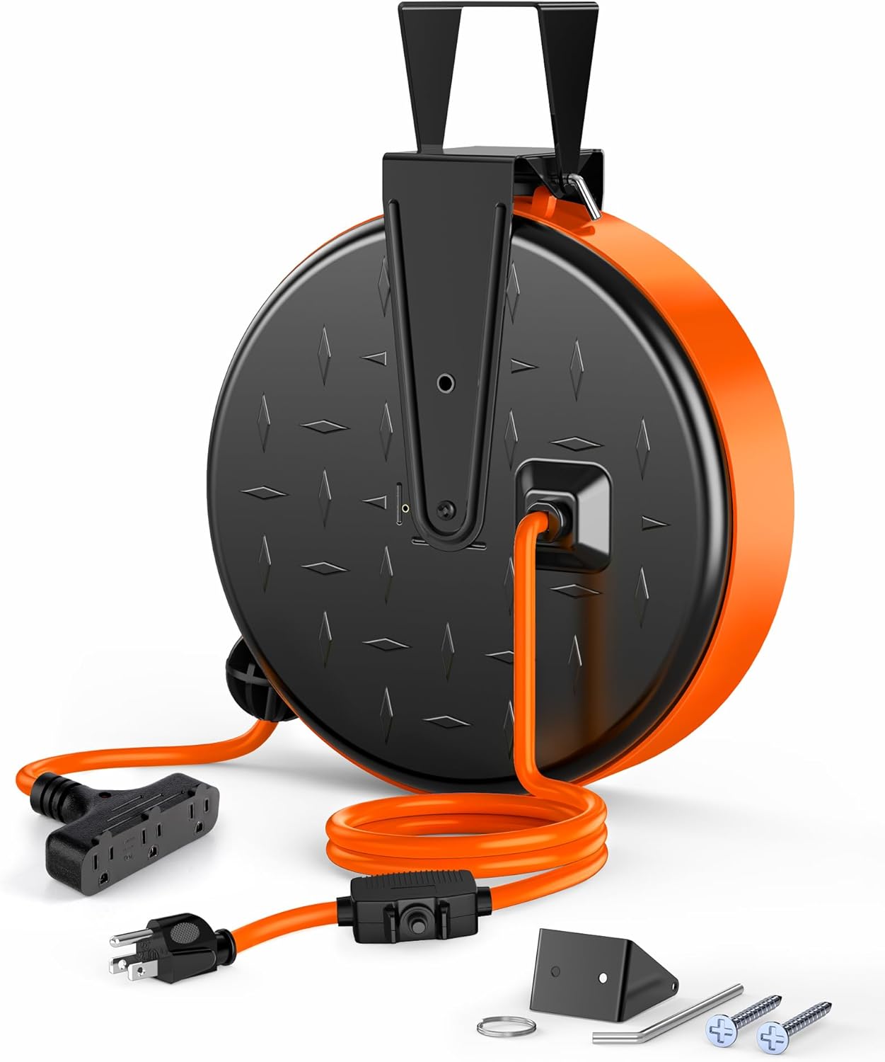 DEWENWILS 30FT Extension Cord Reel with 3 Outlets for Safety