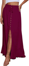 Women's Elastic Tie Waist Button Down Maxi Skirt - Flowy Summer Style