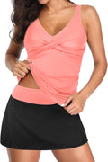 Womens Pink Tankini Bathing Suit with Skirt - Tummy Control Two Piece