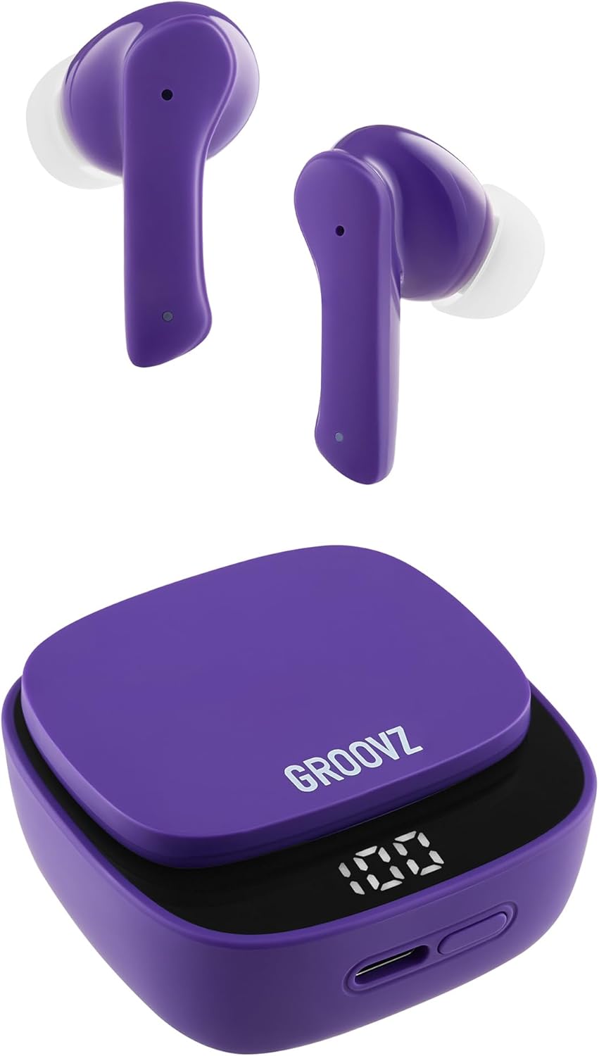 Groovz True Wireless Earbuds - 27Hrs Battery - Dual Mic - Deep Purple