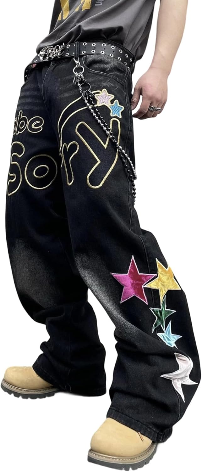 Men's Hip-hop Embroidered Baggy Jeans for Ultimate Comfort