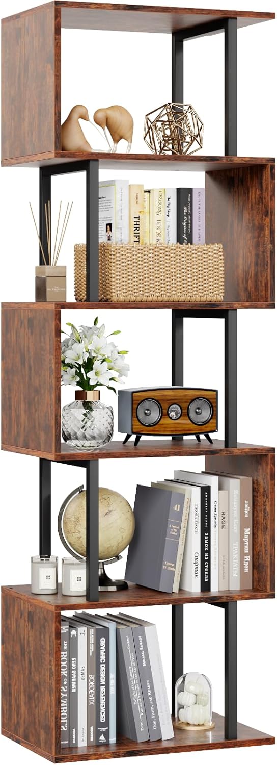 Furologee 6 Tier Bookshelf - Modern S Shaped Geometric Design