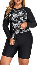 Daci Women 2 Piece Plus Size Long Sleeve Rash Guard Bathing Suit