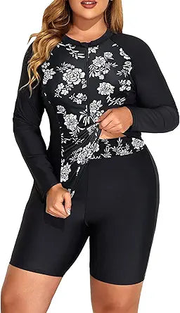 Daci Women 2 Piece Plus Size Long Sleeve Rash Guard Bathing Suit