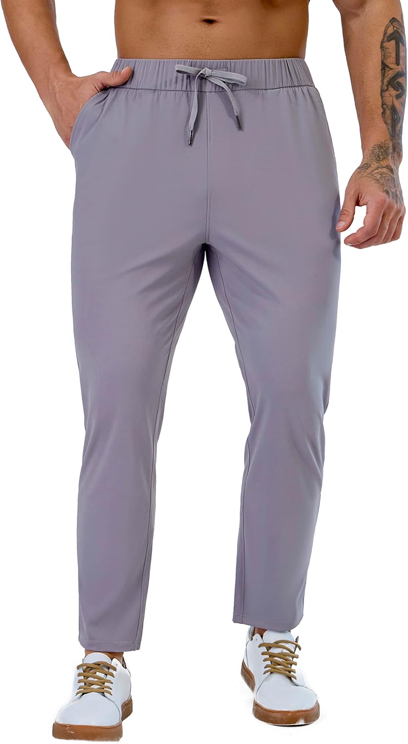 Mens Stretch Travel Pants for Short Men - Quick Dry Joggers