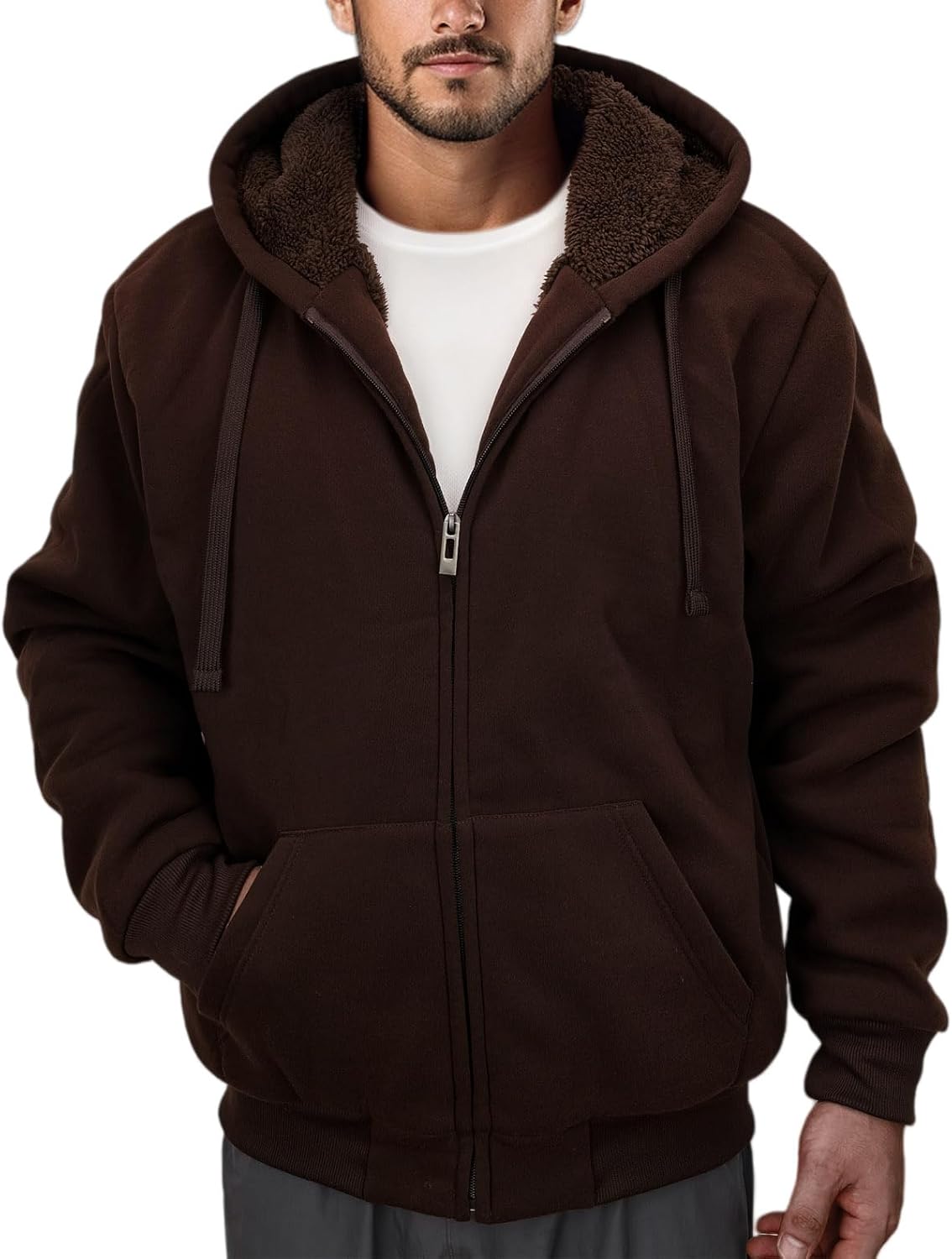 Heavyweight Sherpa Fleece Hoodies for Men - Warm Winter Jacket