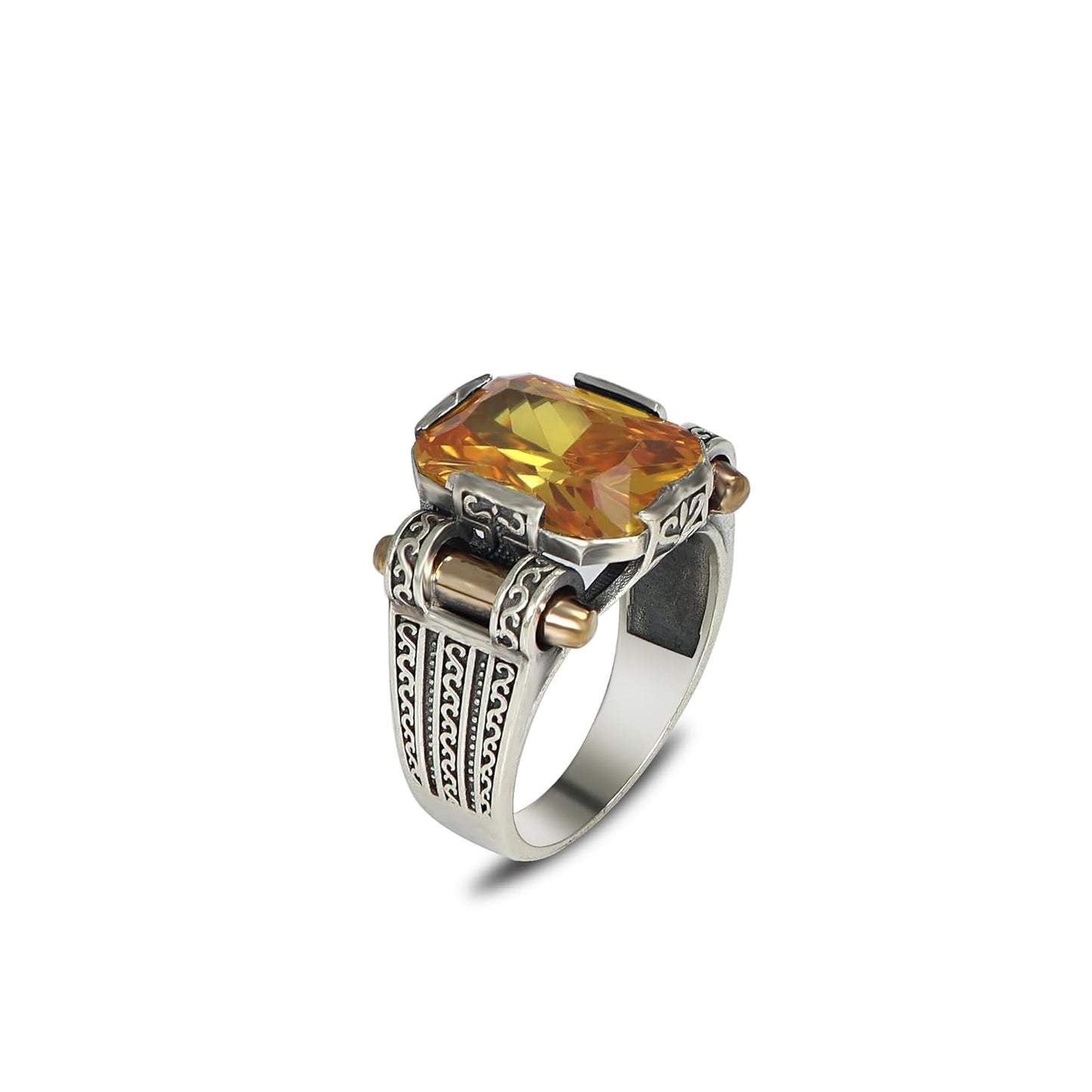 Handmade Men's Vintage Style 925 Sterling Silver Ring with Citrine