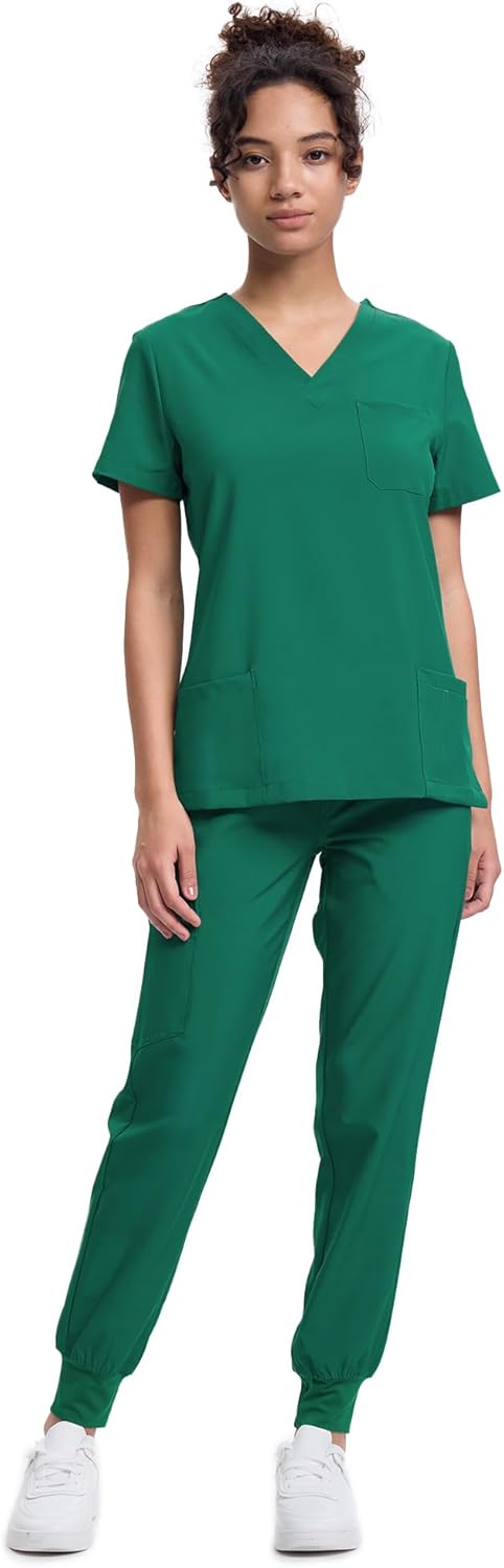 Women's V-Neck Scrubs Top & Cargo Pants Set for Comfort