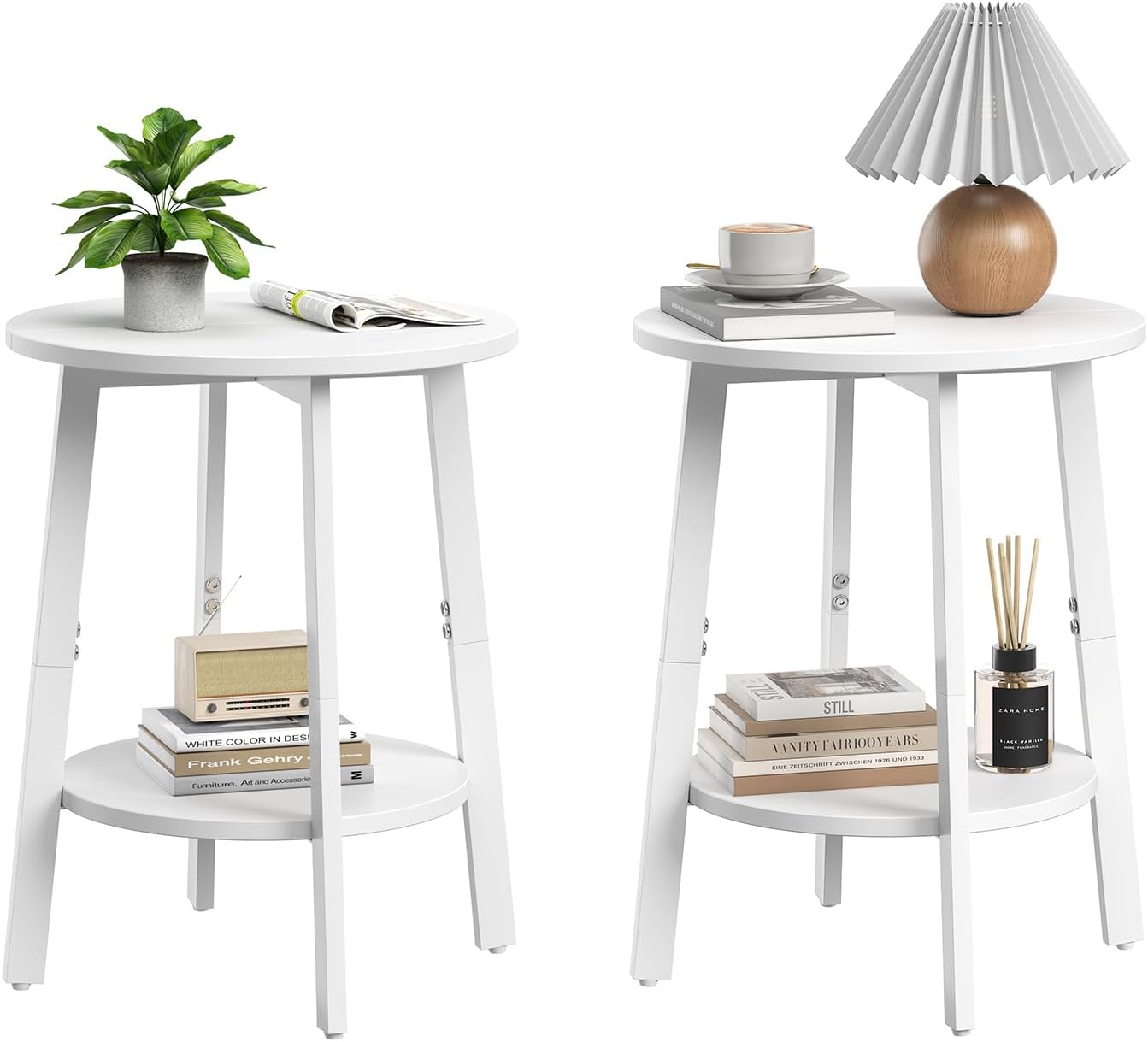 Round Side Table Set of 2 with Storage for Small Spaces