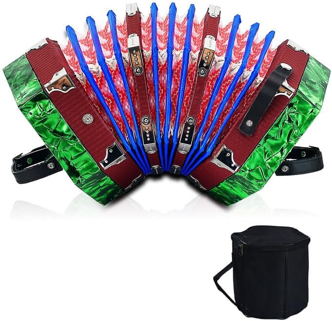 20-Key Accordion for Adults - Professional Concertina in Green