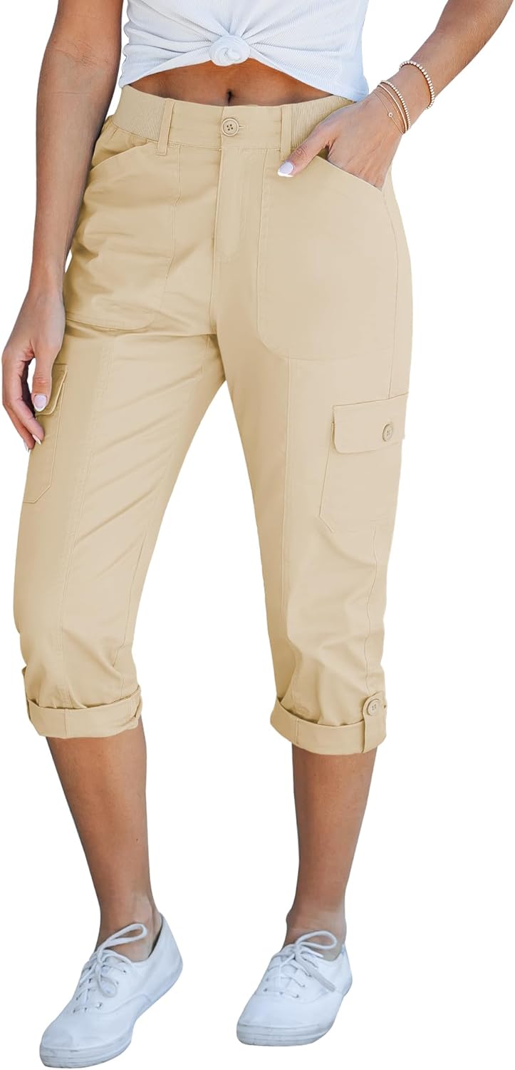 High Waisted Cargo Capri Pants for Women by GRAPENT
