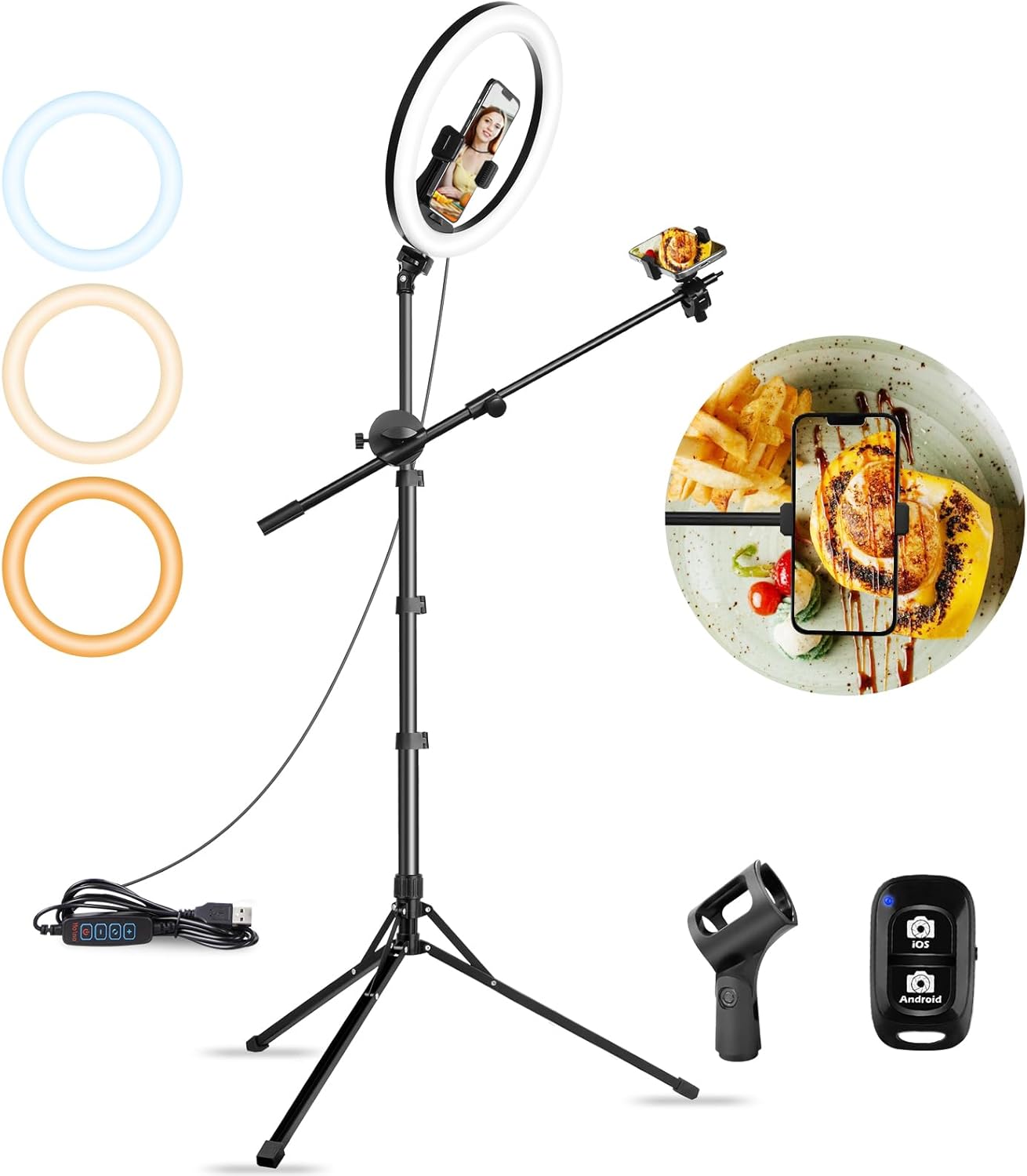 Aureday 12in Overhead Ring Light with Adjustable Tripod