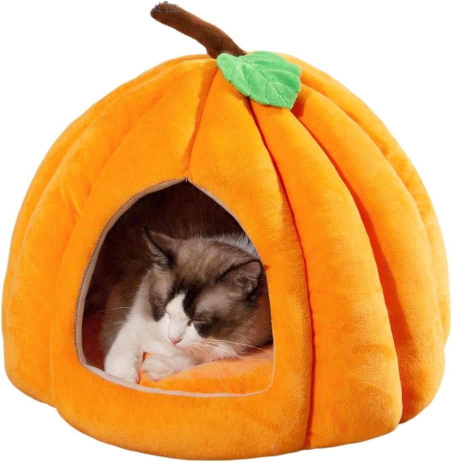 Cozy Pumpkin Cat Bed for Indoor Cats - Cute Cat Cave Design