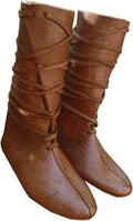 Mens Renaissance Medieval Cosplay Mid Calf Lace Up Boots - Vintage toe