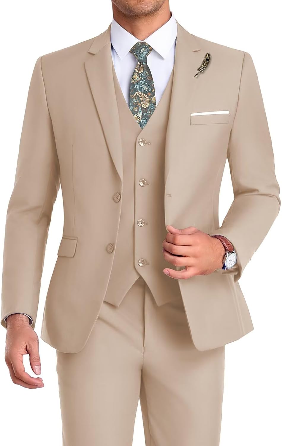 Men Suit 3 Pieces Slim Fit Tuxedo for Groomsmen and Business
