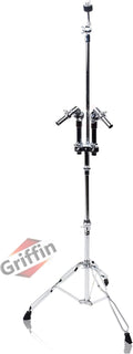 Griffin Double Tom Drum Holder Stand with Cymbal Mount - Space Saving