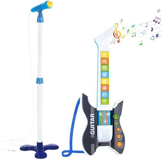 Adjustable Height Kids Guitar & Microphone Set | Music Light Karaoke Fun