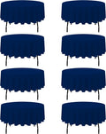 BRILLMAX 8 Pack Navy Blue Round Tablecloths 90 in - Elegant Reusable