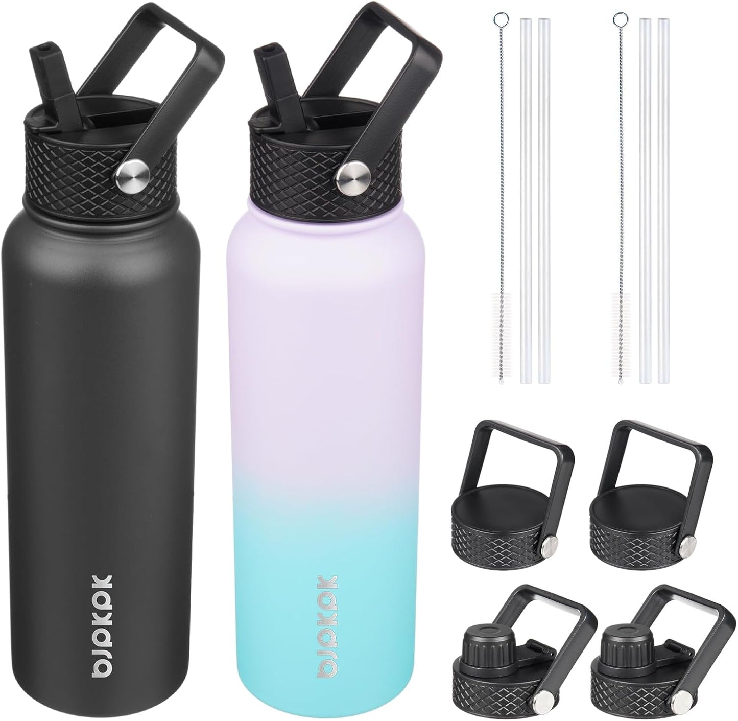 BJPKPK 2 Pack Insulated Water Bottles with Straw Lids for All
