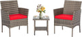 FDW 3 Piece Outdoor Furniture Set Patio Gray Wicker Bistro - Compact