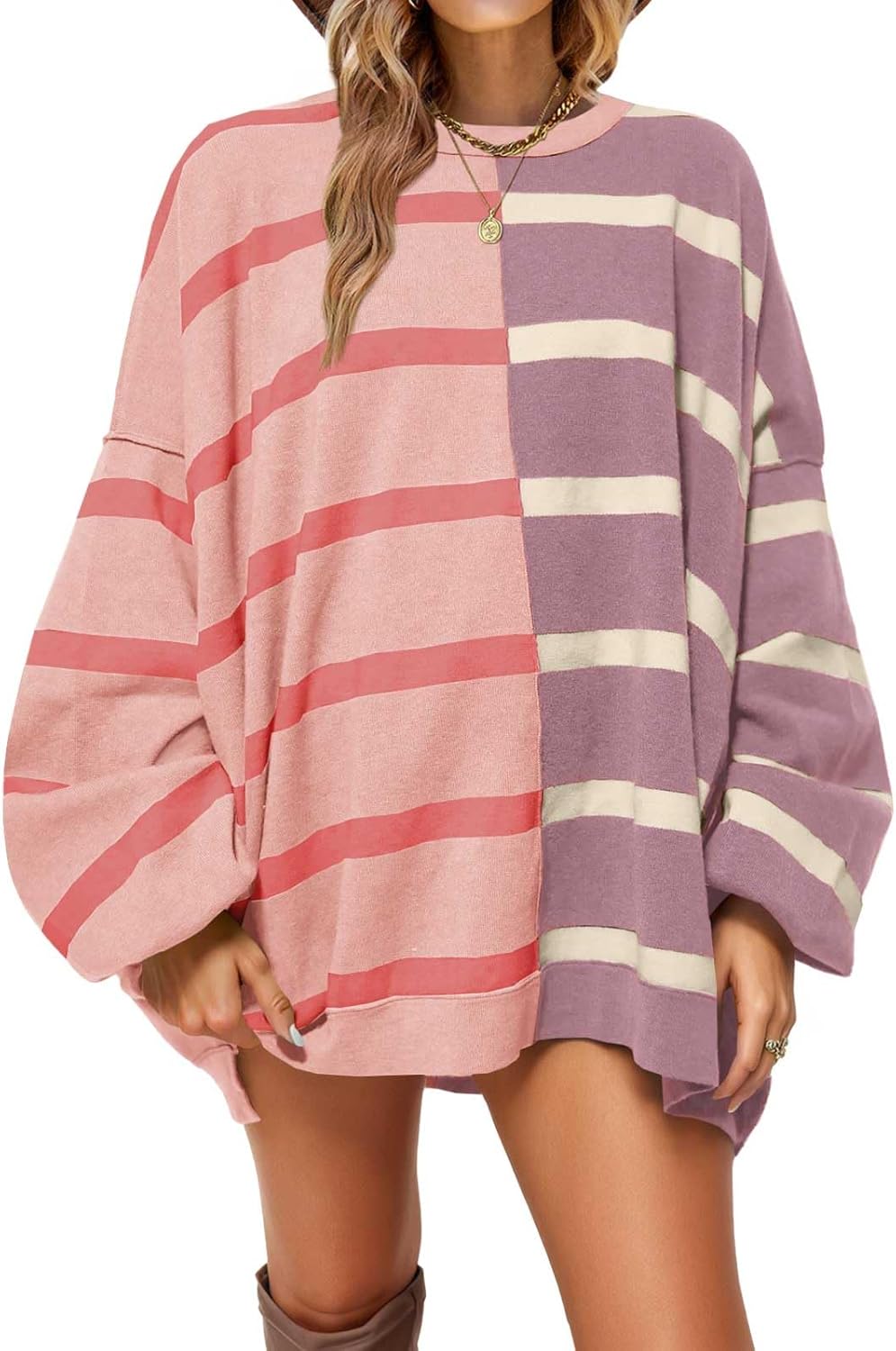 Womens Striped Pullover Sweater for Cozy Casual Style