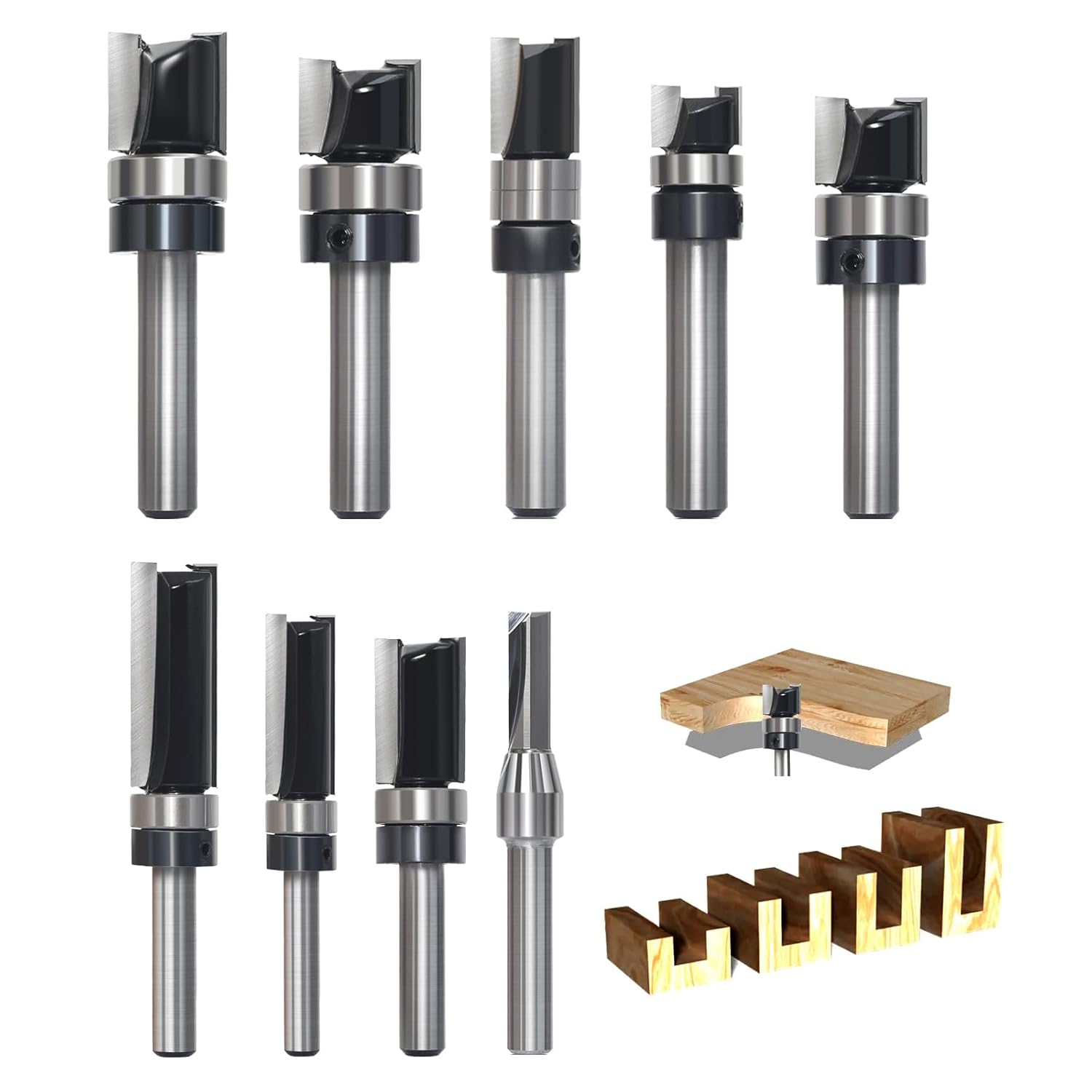 9pcs Pattern Flush Trim Router Bit Set for Precision Wood Cutting