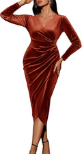 CYCLAMEN Wrap Ruched Velvet Dress V Neck Midi - Elegant Bodycon