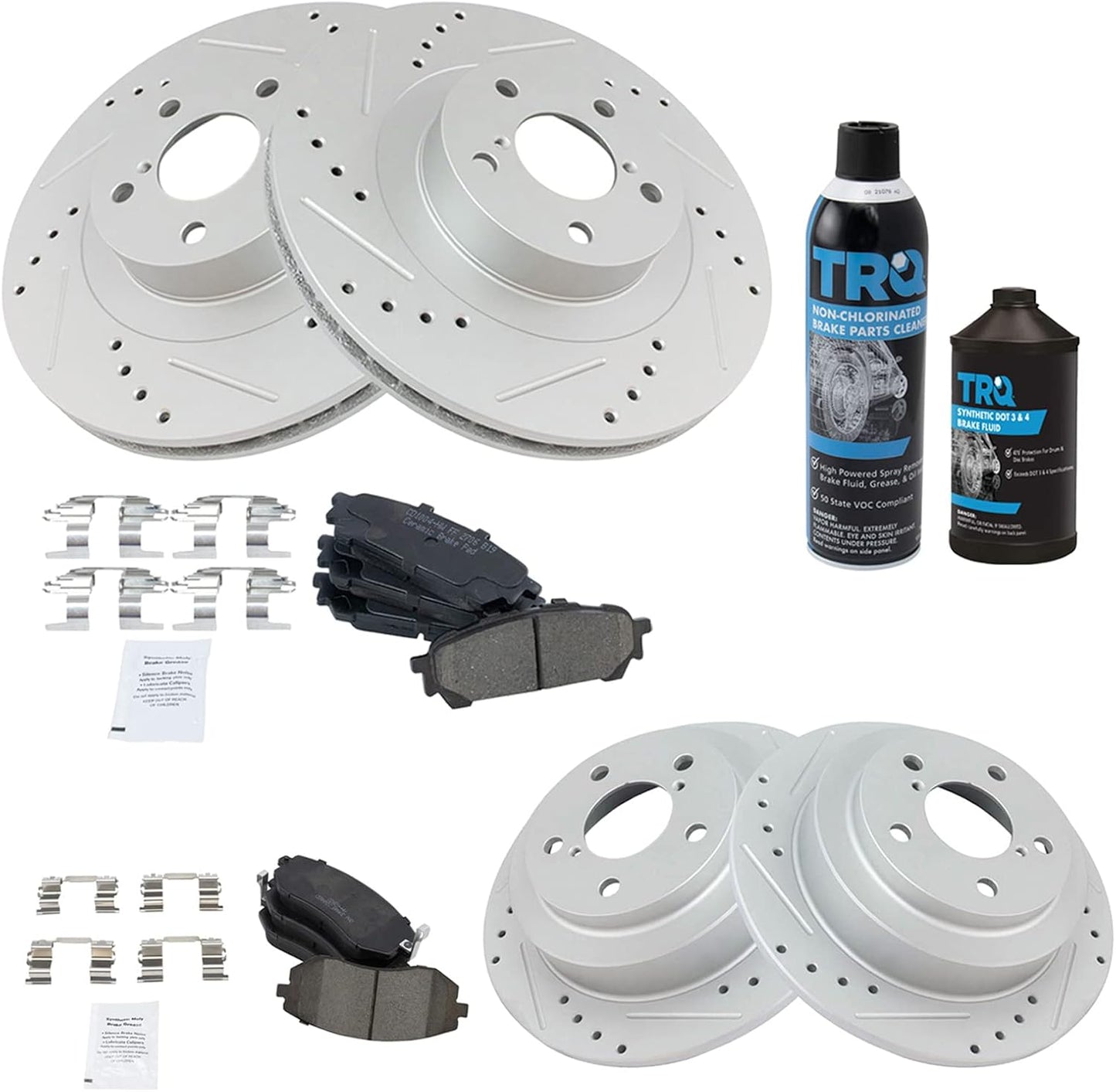 TRQ Front & Rear Brake Pad & Rotor Kit for Saab & Subaru