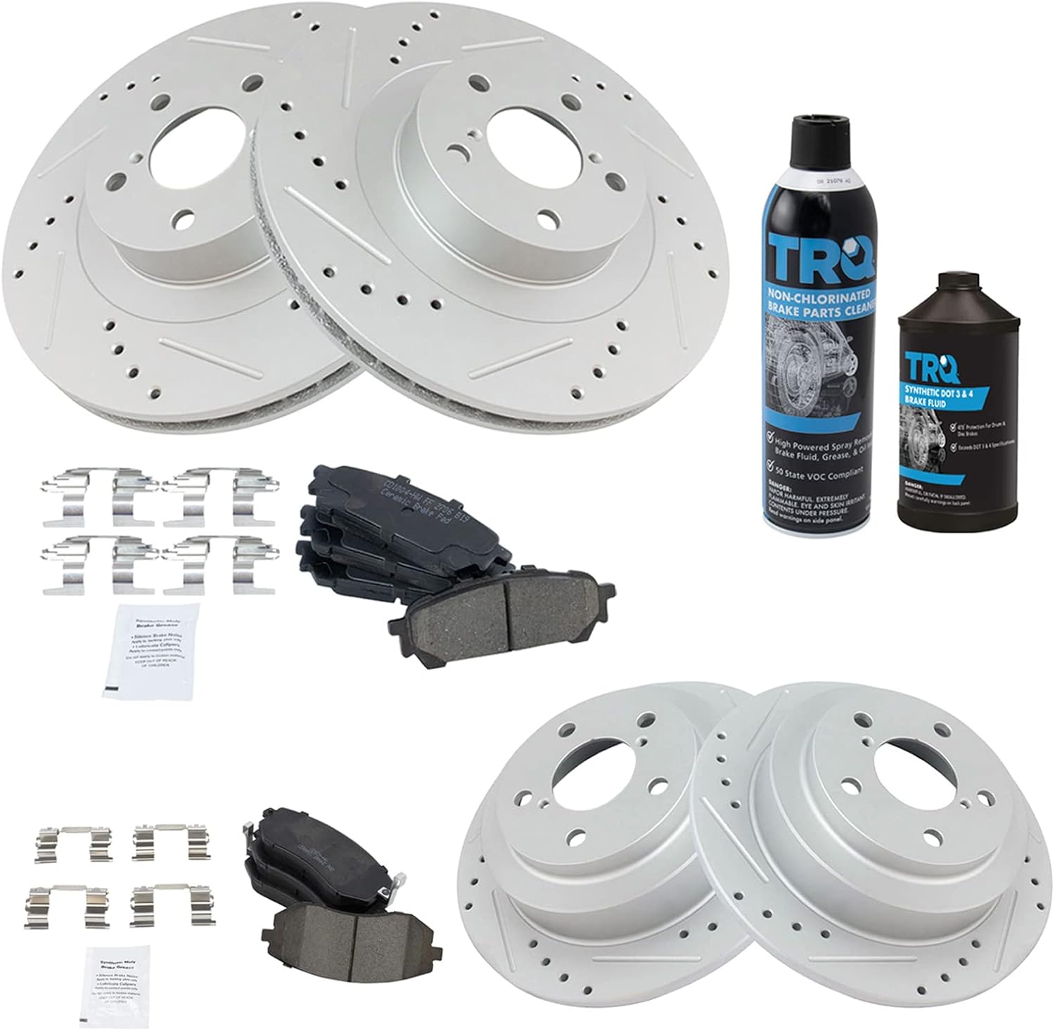 TRQ Front & Rear Brake Pad & Rotor Kit for Saab & Subaru