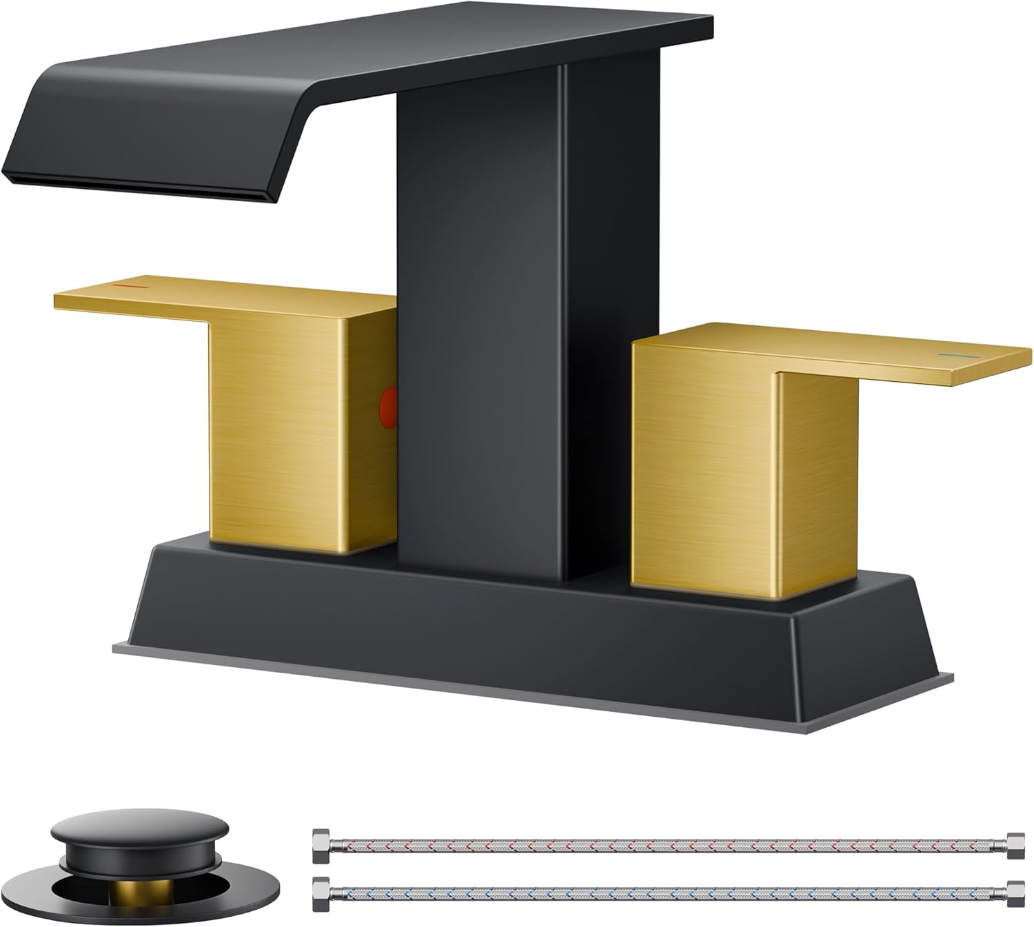 FORIOUS Square Waterfall Centerset Bathroom Faucet in Matte Black
