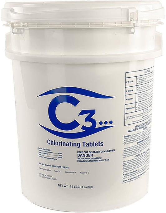 C3 3in Stabilized Chlorine Tablets for Swimming Pools - 25 lbs