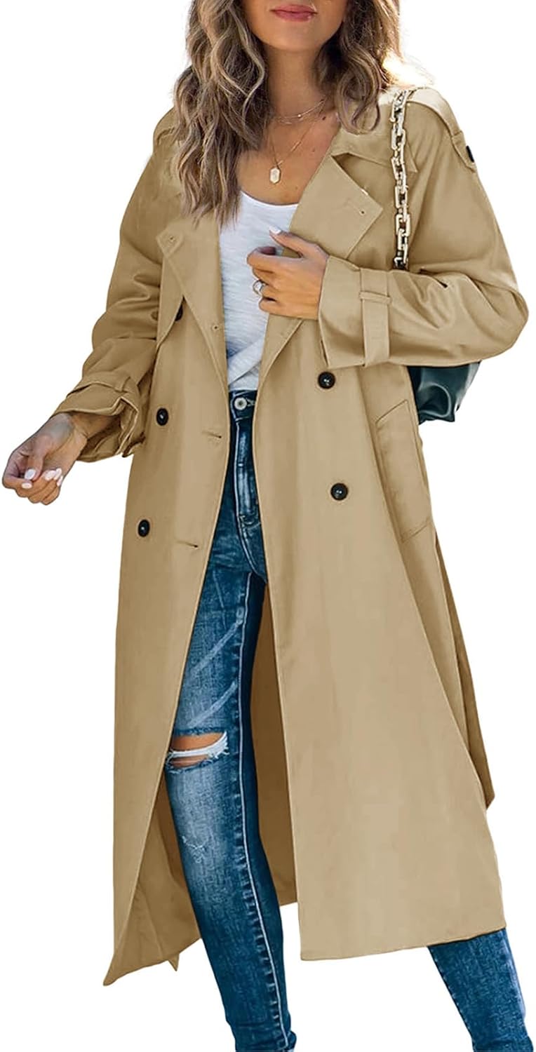 Makkrom Women's Double Breasted Long Trench Coat for Style