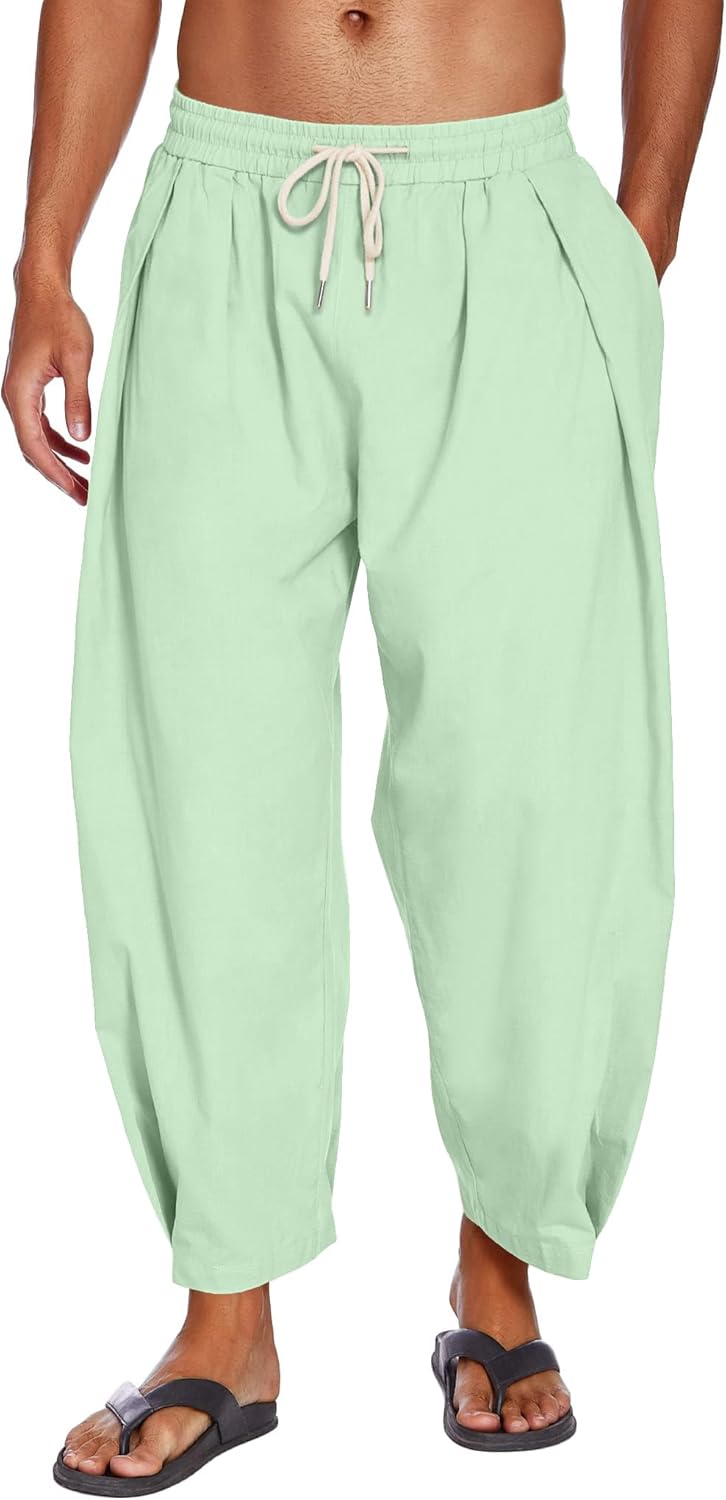 COOFANDY Men's Cotton Linen Harem Pants for Casual Comfort
