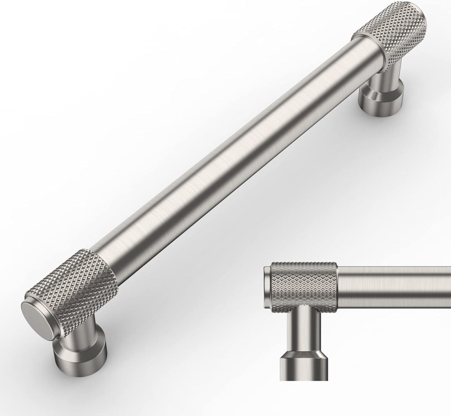 Brushed Satin Nickel Knurled Cabinet Pulls for Modern Homes