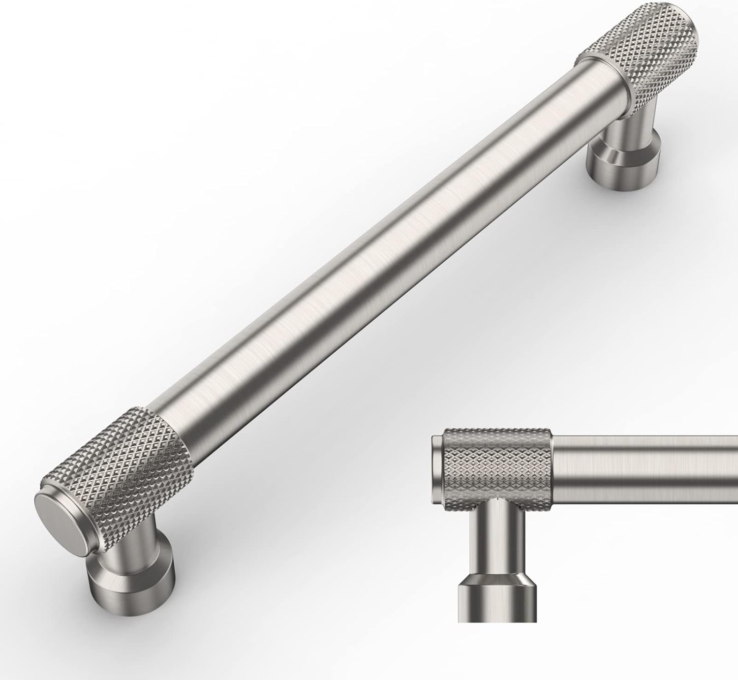 Brushed Satin Nickel Knurled Cabinet Pulls for Modern Homes
