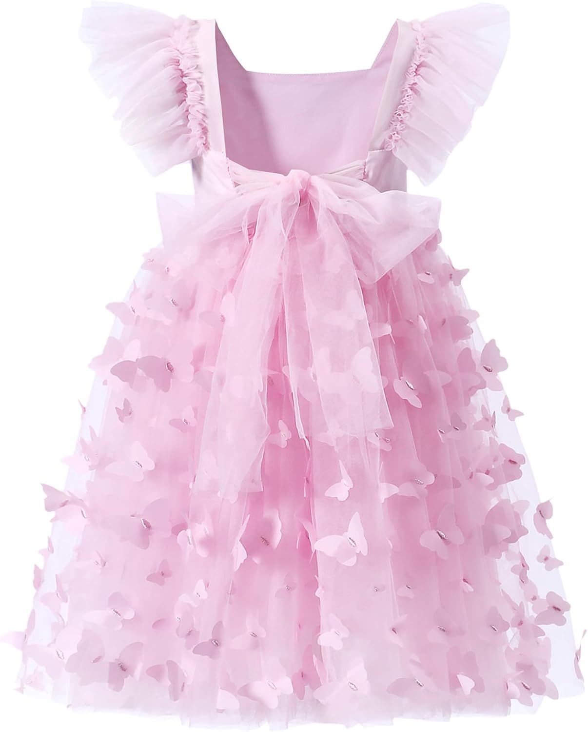 Toddler Girls Vintage Party Dress with Ruffled Sleeves and Tulle