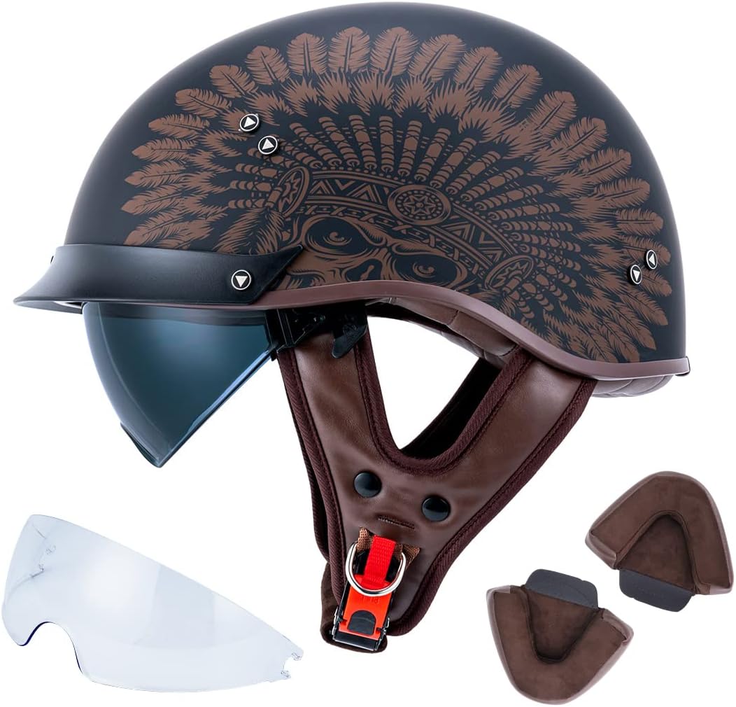 VCOROS Half Helmet Motorcycle DOT Approved with Sun Visor