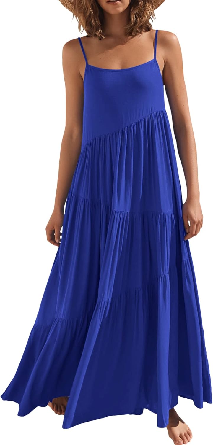 ANRABESS Women Summer Casual Loose Sleeveless Sundress Maxi Dress