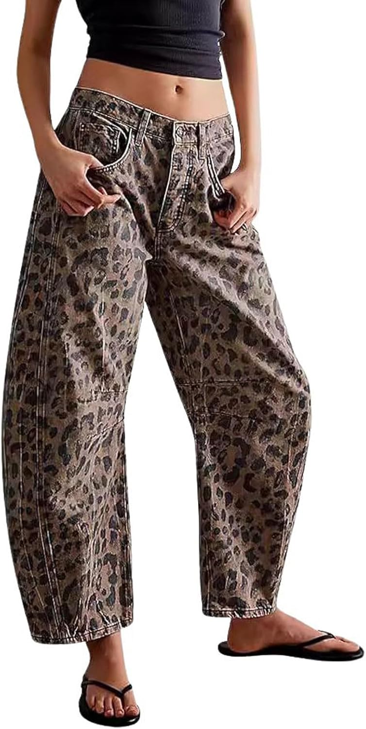 CHARTOU Women's Wide Leg Cropped Baggy Y2k Mid Rise Jeans