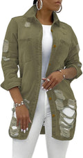 SeNight Women's Jean Jacket Long Sleeve Distressed Fray Hem
